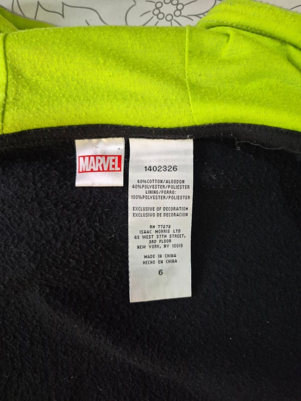 Marvel Avengers Kids Boys Full-Zip Graphic Hoodie Jacket Black Neon Size 6 - Picture 5 of 5